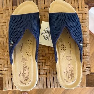 Fly Flot Italian comfort slides size 8 navy blue leather anti shock sandals nwt